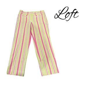 Loft Laura Pink/Yellow Striped Pants - Women Sz 4 NWT
